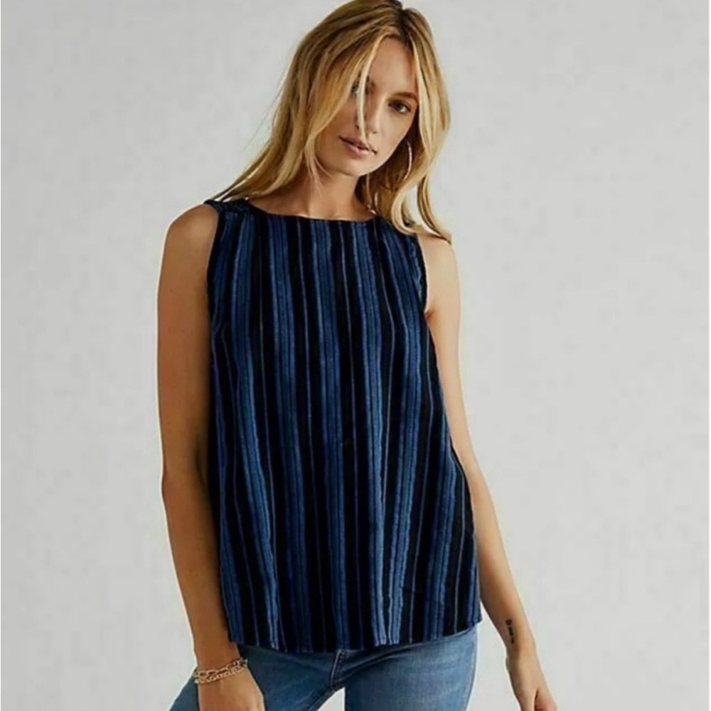 Free People By My Side Stripe Reversible Tie Front Sleeveless Top Size X…